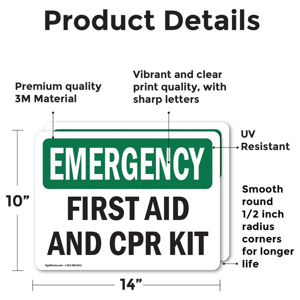 First Aid And CPR Kit, 14 In W X Rectangle, Vinyl Decal